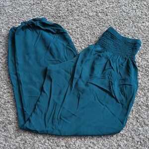 Lotus & Luna Flowy Pants Joggers Lux Casual Green small High Waisted